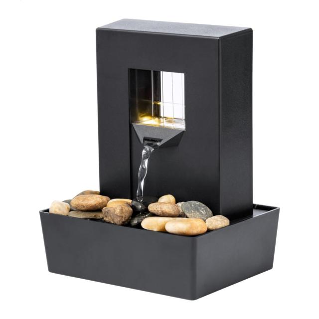 Fantana decorativa cu lumini LED si pietre, negru