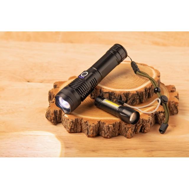 Lanterna aluminiu, baterie reincarcabila USB 1500 mAh, negru
