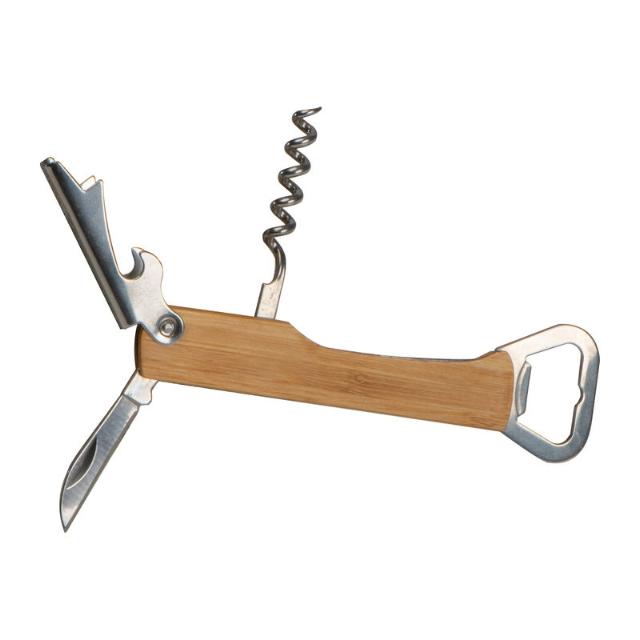 Tirbuson cu desfacator de sticle, din metal si bambus