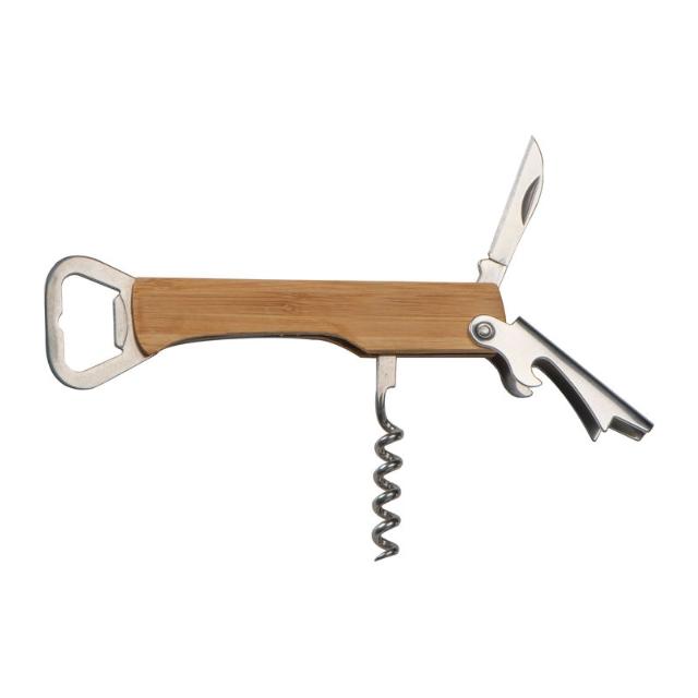 Tirbuson cu desfacator de sticle, din metal si bambus