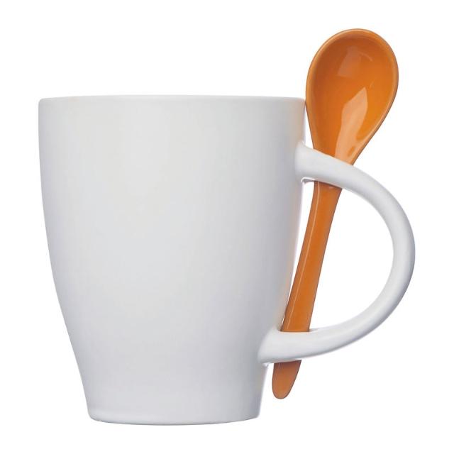 Cana ceramica, 250 ml, cu lingurita in maner, portocaliu