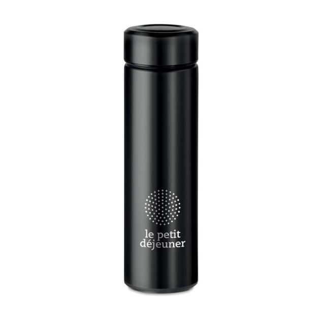 Termos inox perete dublu cu infuzor ceai, 425 ml, negru