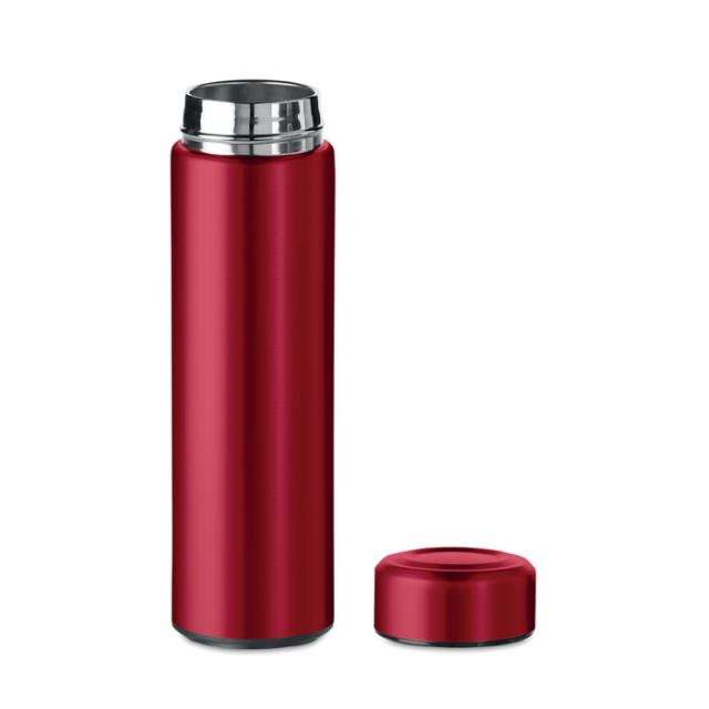 Termos inox perete dublu cu infuzor ceai, 425 ml, rosu