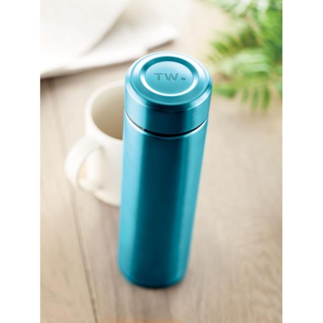 Termos inox perete dublu cu infuzor ceai, 425 ml, turquoise