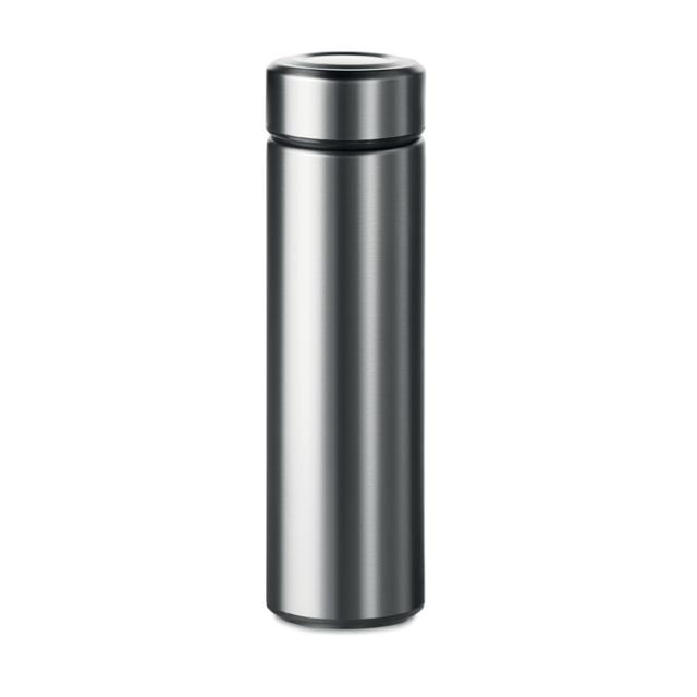 Termos inox perete dublu cu infuzor ceai, 425 ml, argintiu mat