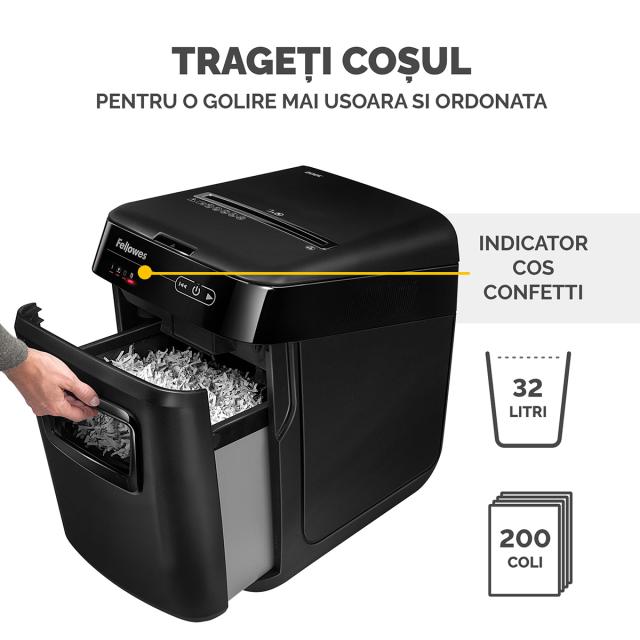 Distrugator de documente, Fellowes, Automax 200C, cross-cut