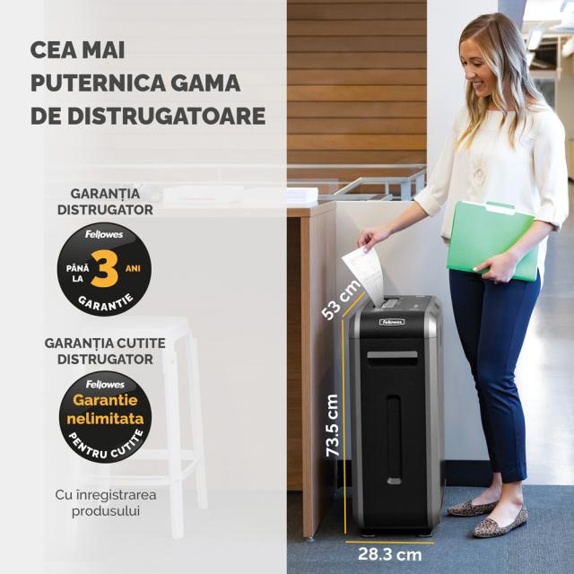 Distrugator de documente, Fellowes 225i, straight cut, negru