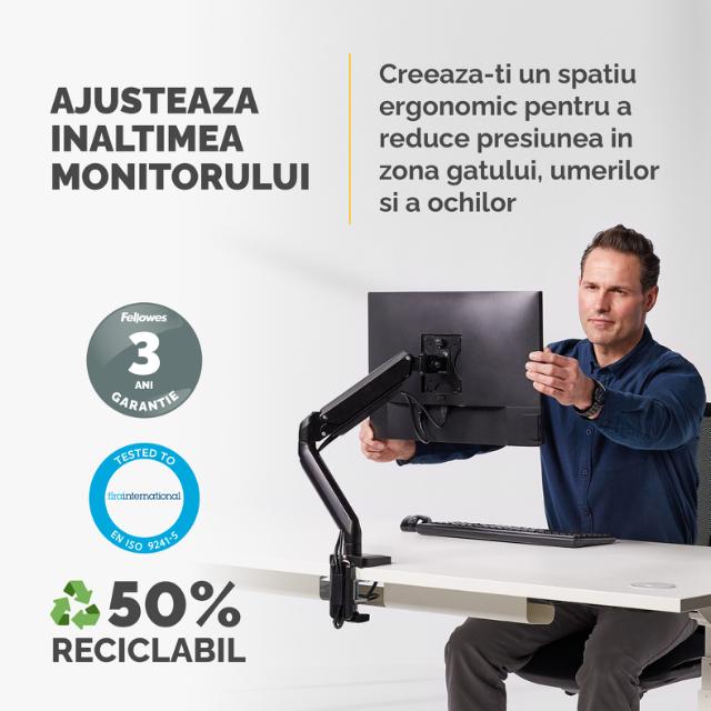 Brat pentru monitor Fellowes Platinum, simplu, negru