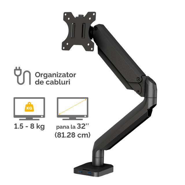 Brat pentru monitor Fellowes Platinum, simplu, negru