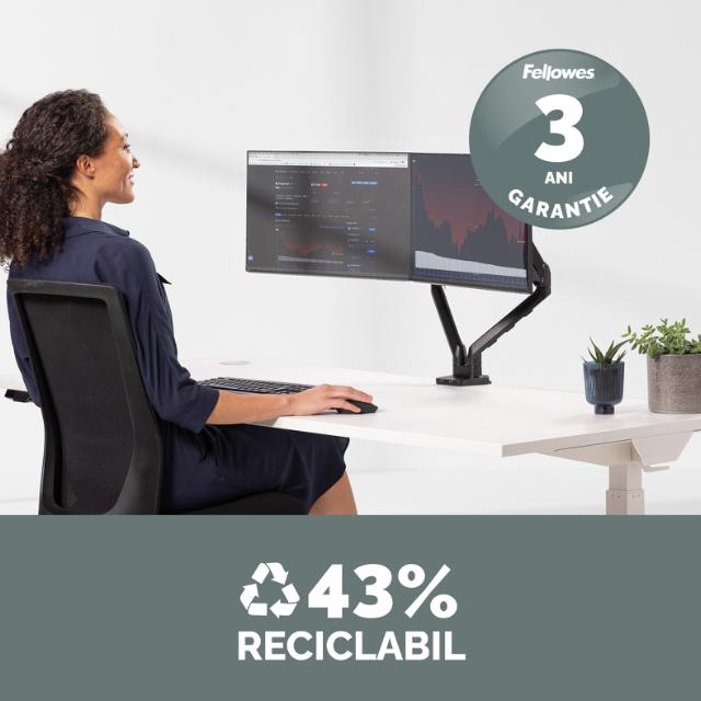 Brat pentru monitor Fellowes Platinum, orizontal, dublu, negru