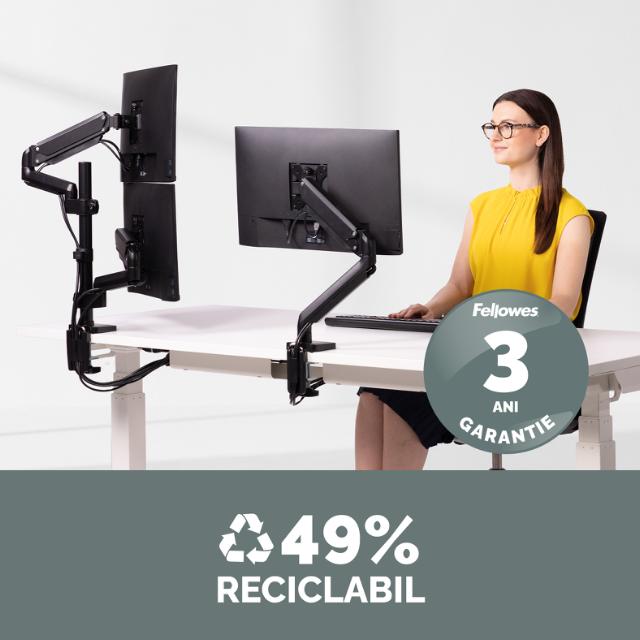 Brat pentru monitor Fellowes Platinum, vertical, dublu, negru