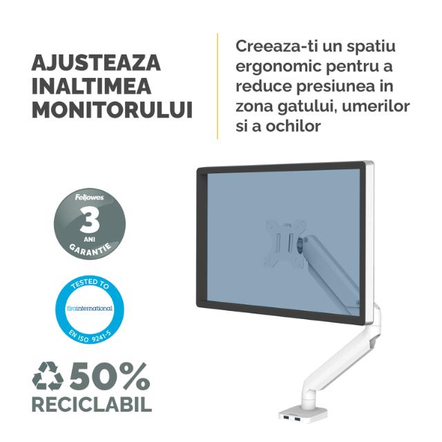 Brat pentru monitor Fellowes Platinum, simplu, alb