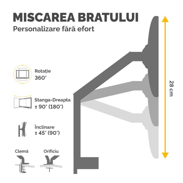 Brat pentru monitor Fellowes Platinum, simplu, alb