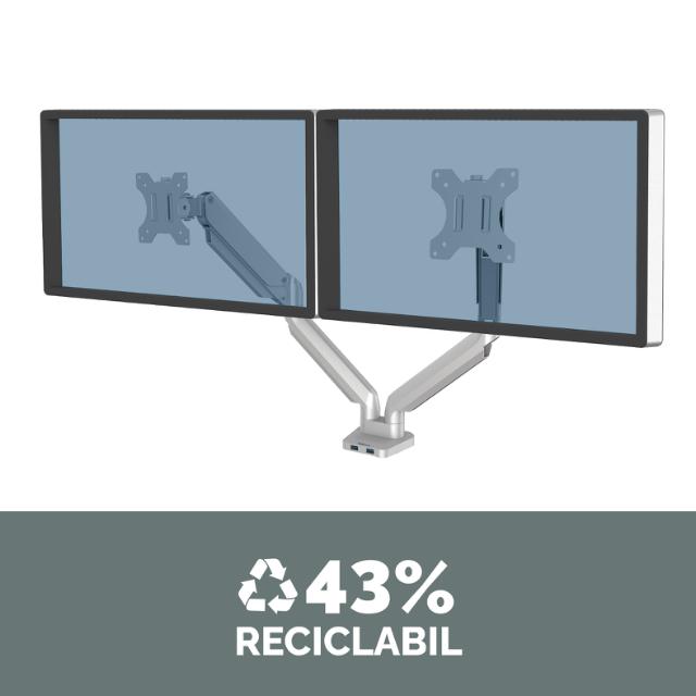 Brat pentru monitor Fellowes Platinum, orizontal, dublu, argintiu
