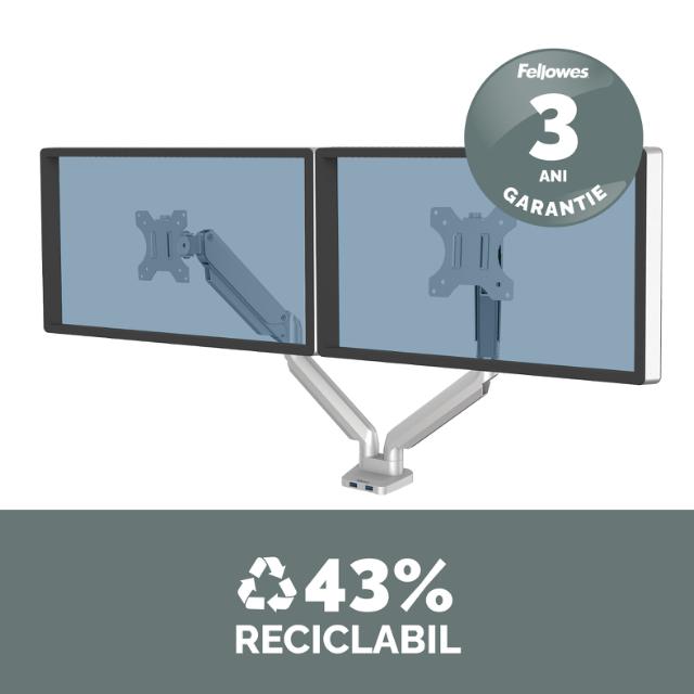 Brat pentru monitor Fellowes Platinum, orizontal, dublu, argintiu
