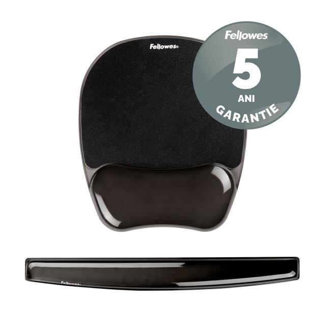 Mouse pad Crystals Gel Fellowes, cu suport incheietura mainii, negru