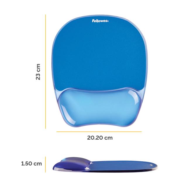Mouse pad Crystals Gel Fellowes, cu suport incheietura mainii, albastru