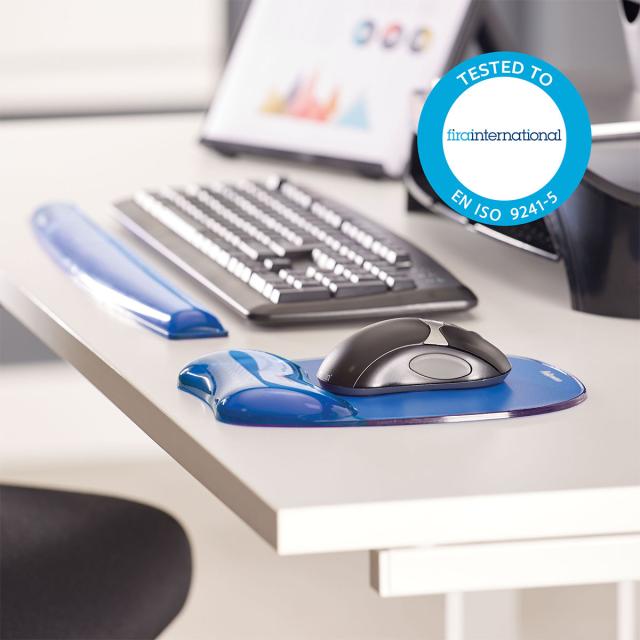 Mouse pad Crystals Gel Fellowes, cu suport incheietura mainii, albastru