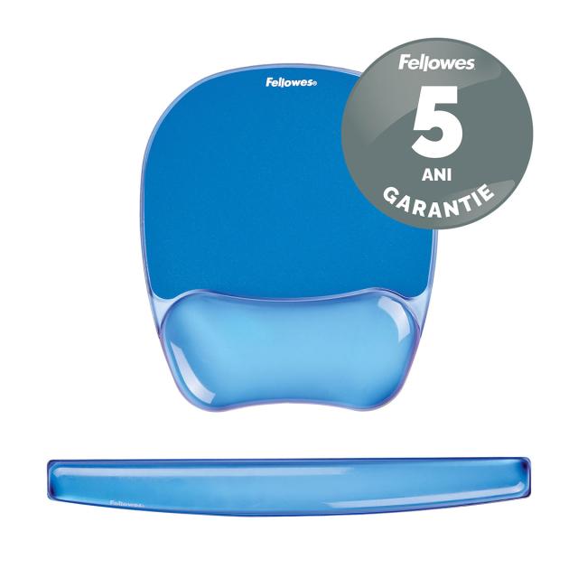 Mouse pad Crystals Gel Fellowes, cu suport incheietura mainii, albastru