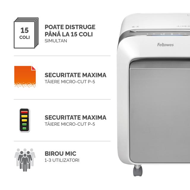 Distrugator documente Fellowes LX211 Alb, micro taieri, functionare silentioasa