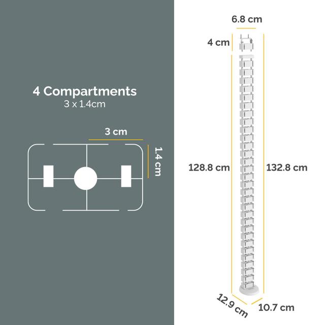Organizator reglabil pentru cabluri de birou Fellowes, 128,8 x 2,9 x 10,7 cm, alb