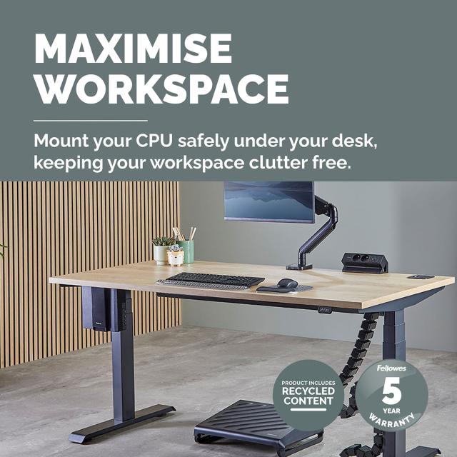 Suport reglabil pentru unitate PC Fellowes, cu prindere sub blat de birou, negru