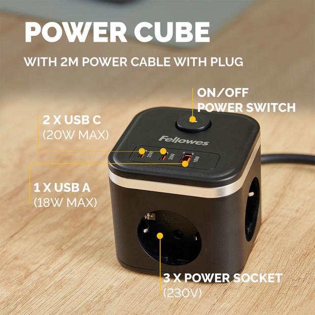 Priza de incarcare Fellowes Power Cube, negru