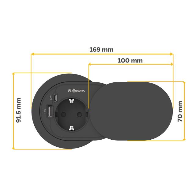 Priza modulara Fellowes Power Spot, USB-A + USB-C, neagra
