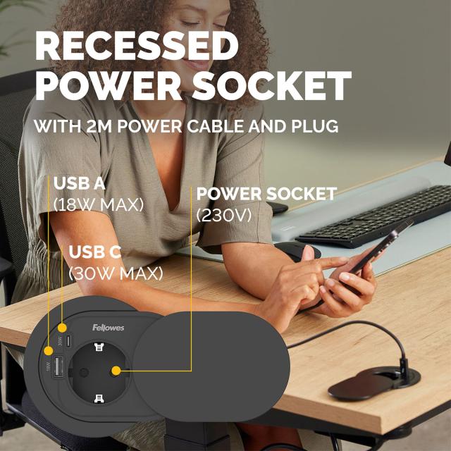 Priza modulara Fellowes Power Spot, USB-A + USB-C, neagra