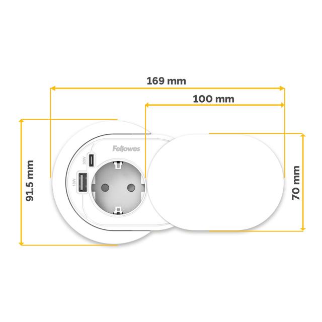 Priza modulara Fellowes Power Spot, USB-A + USB-C, alba
