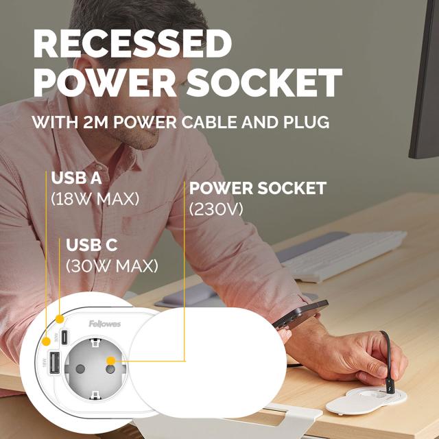 Priza modulara Fellowes Power Spot, USB-A + USB-C, alba