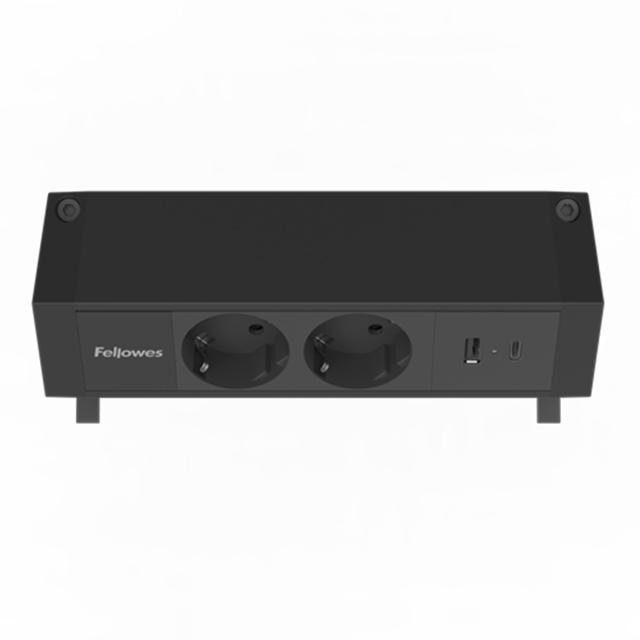 Priza birou fara gaurire blat, Fellowes Desk Up, 2x230V, USB A+C, cablu 2 m inclus, negru