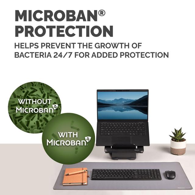 Mapa de birou Fellowes Breyta, 80 x 40 cm, cu protectie antibacteriana Microban, gri