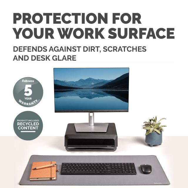 Mapa de birou Fellowes Breyta, 80 x 40 cm, cu protectie antibacteriana Microban, gri