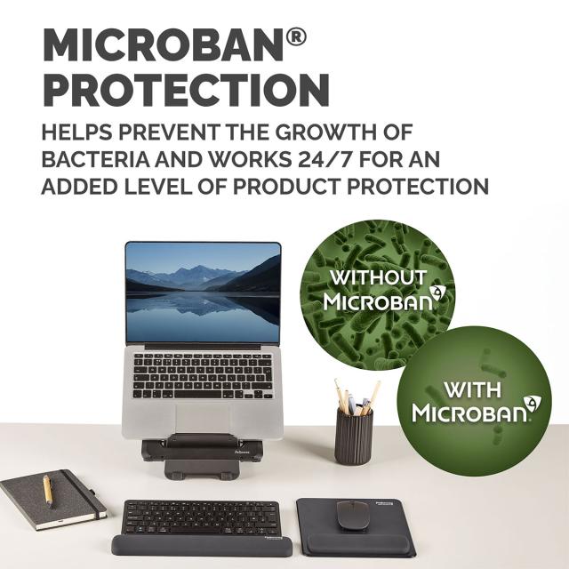 Mousepad Fellowes Breyta Microban cu suport pentru incheietura, negru