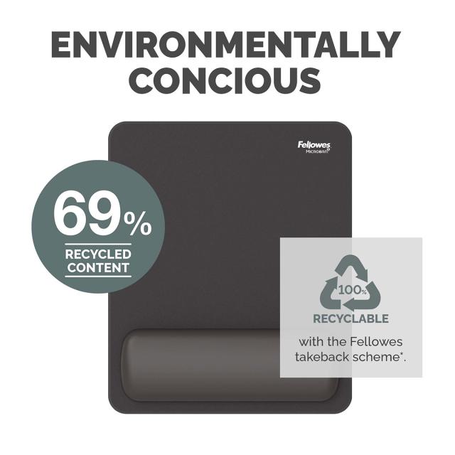 Mousepad Fellowes Breyta Microban cu suport pentru incheietura, negru