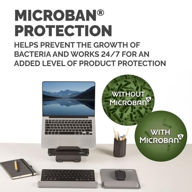 Mousepad Fellowes Breyta Microban cu suport pentru incheietura, gri