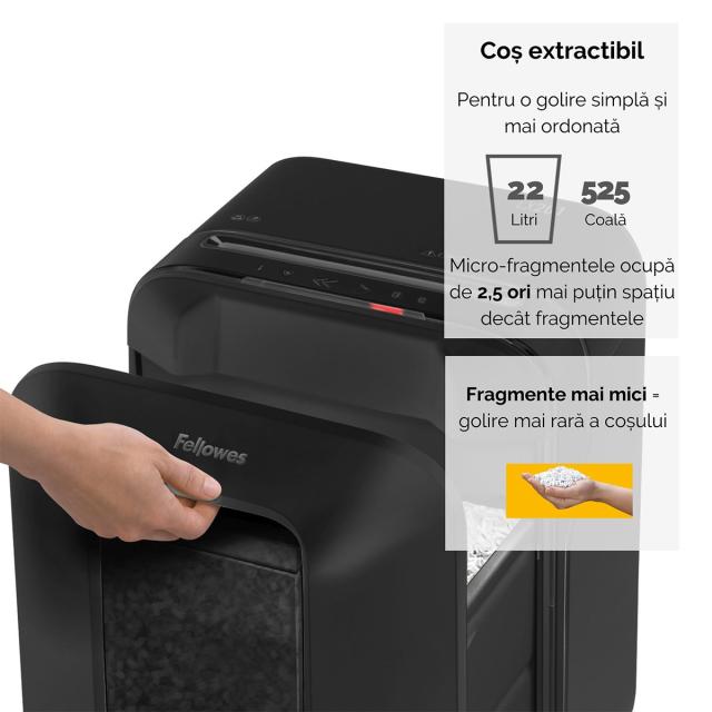 Distrugator documente Fellowes LX201 negru, micro taieri, functionare silentioasa