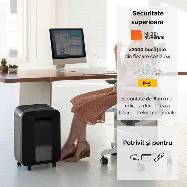 Distrugator documente Fellowes LX201 negru, micro taieri, functionare silentioasa