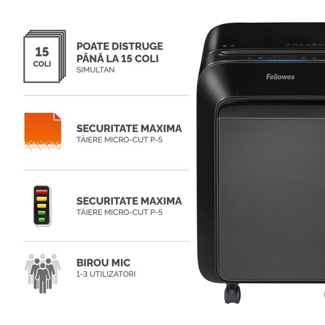 Distrugator documente Fellowes LX211 Negru, micro taieri, functionare silentioasa