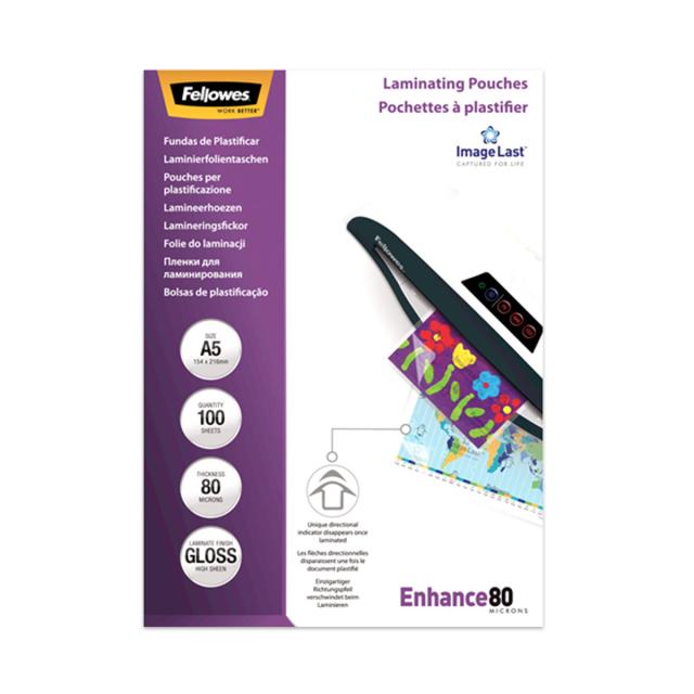 Folie laminare Fellowes, A5, 80 microni, 100 folii/set
