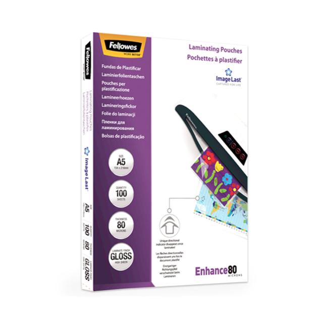 Folie laminare Fellowes, A5, 80 microni, 100 folii/set