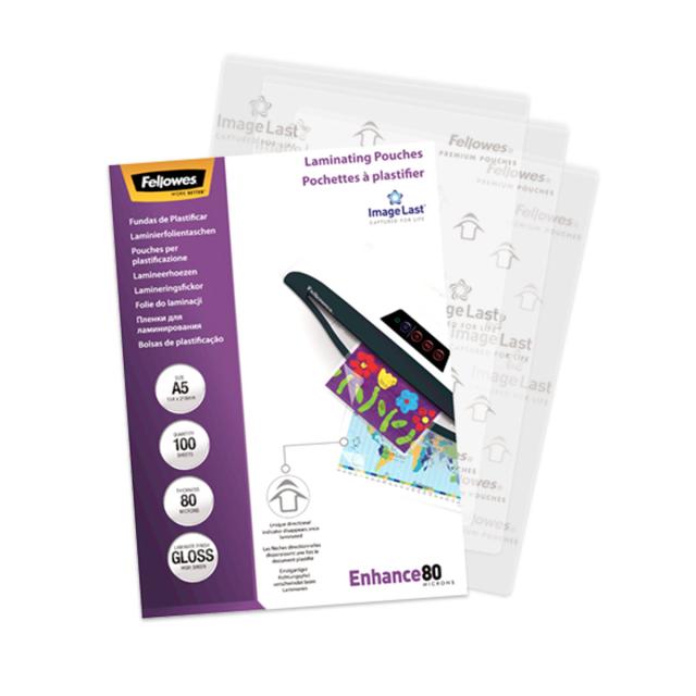 Folie laminare Fellowes, A5, 80 microni, 100 folii/set