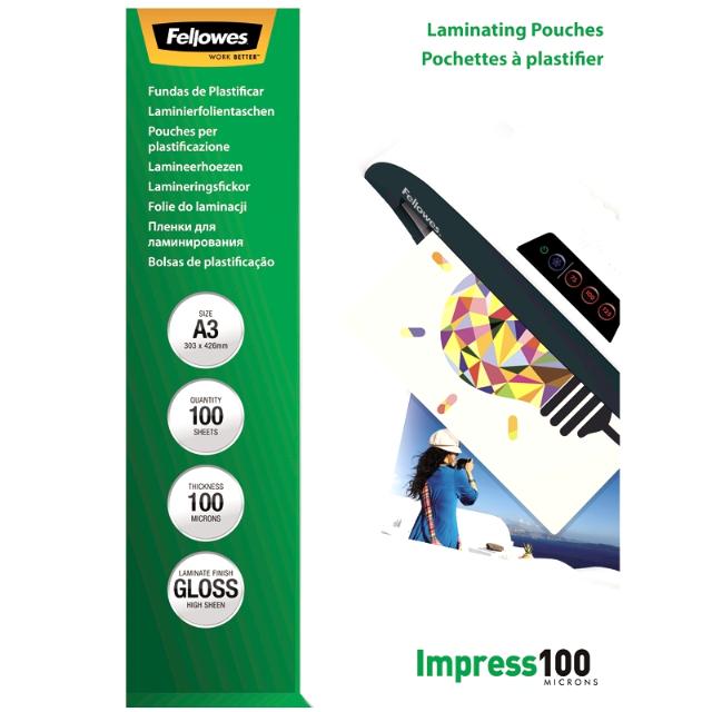 Folie laminare Fellowes, A3, 100 microni, 100 bucati/set