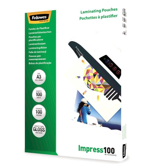 Folie laminare Fellowes, A3, 100 microni, 100 bucati/set