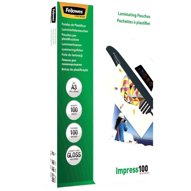 Folie laminare Fellowes, A3, 100 microni, 100 bucati/set
