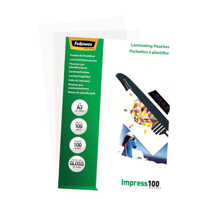 Folie laminare Fellowes, A3, 100 microni, 100 bucati/set