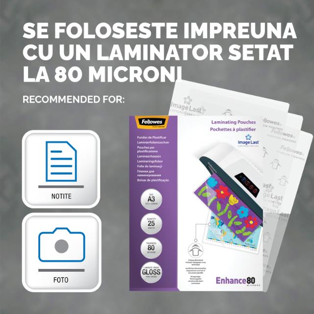 Folie laminare Fellowes, A3, 80 microni, 25 bucati/set