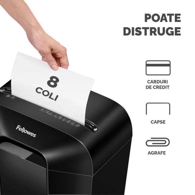 Distrugator documente Fellowes LX45, cross cut, 8 coli, negru