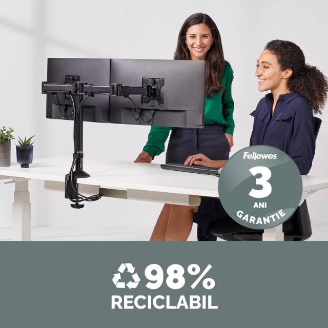 Brat pentru monitor Fellowes Reflex, dublu, negru
